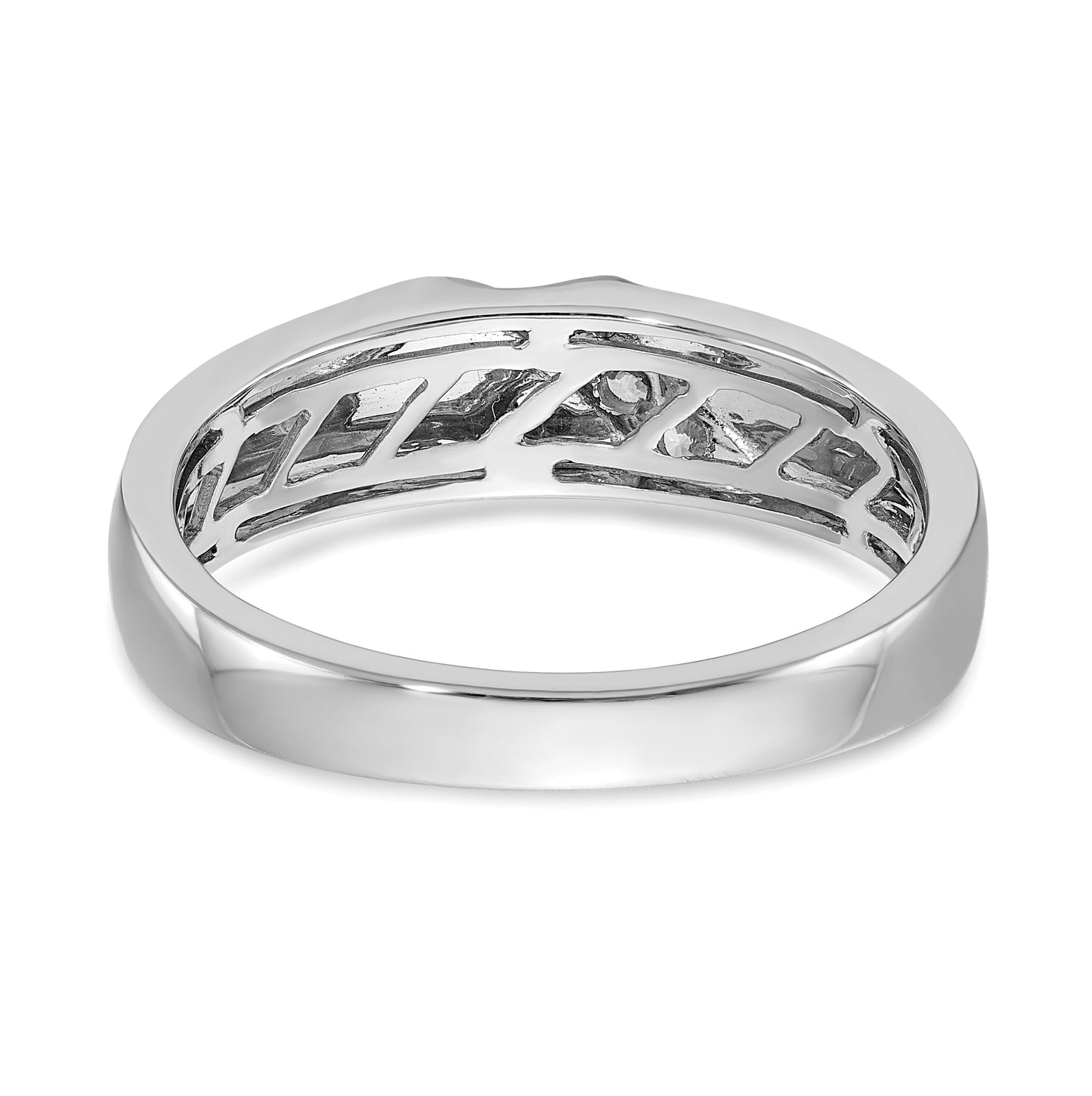 14k White Gold 3-Stone Satin 1/10 carat Diamond Complete Men's Ring