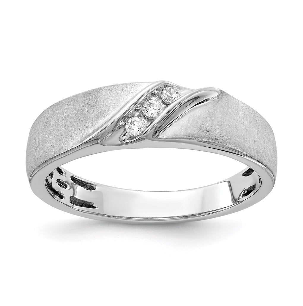 14k White Gold 3-Stone Satin 1/10 carat Diamond Complete Men's Ring