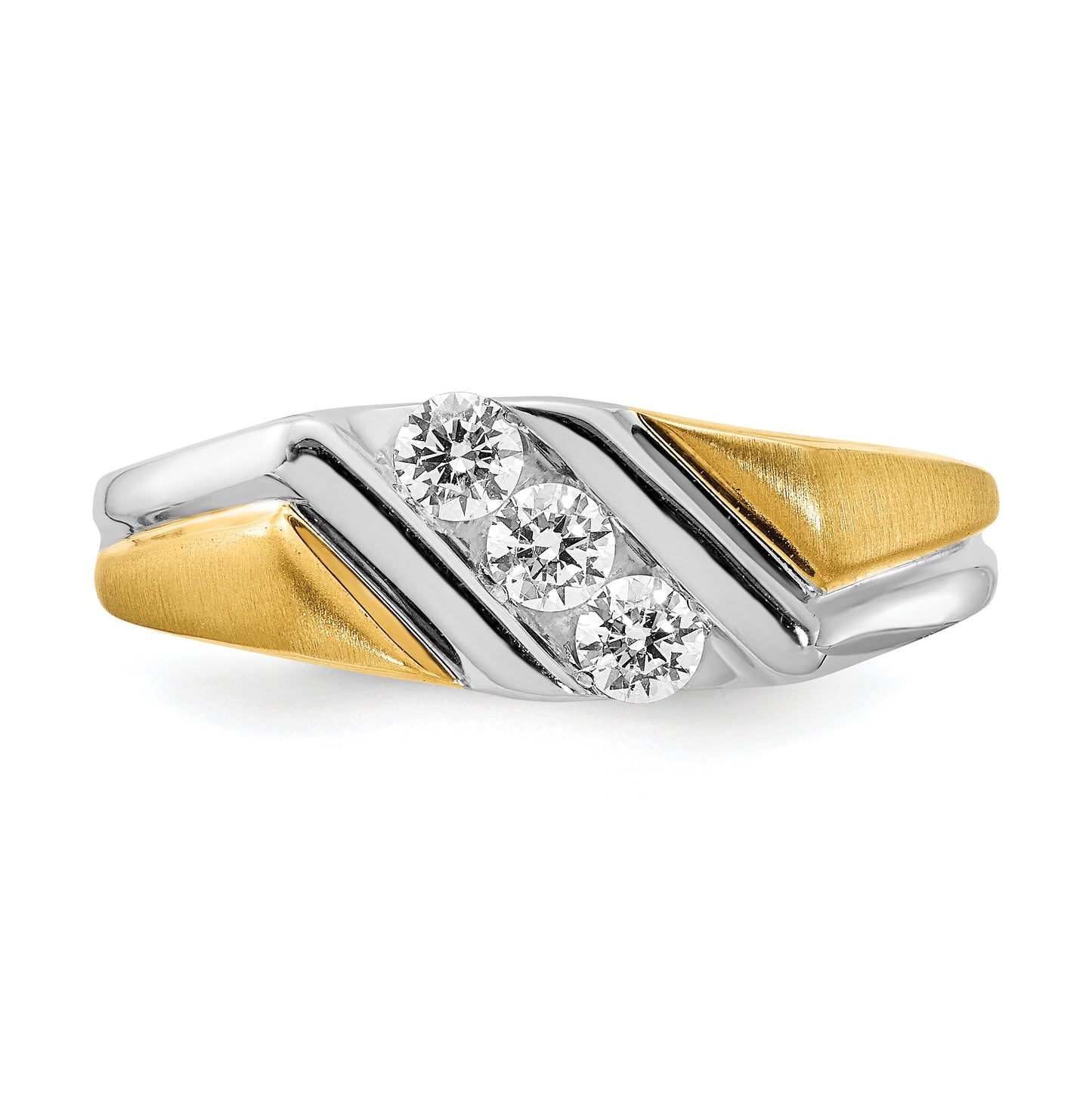 14k Two-tone 3-Stone 3/8 carat Diamond Complete Men's Ring