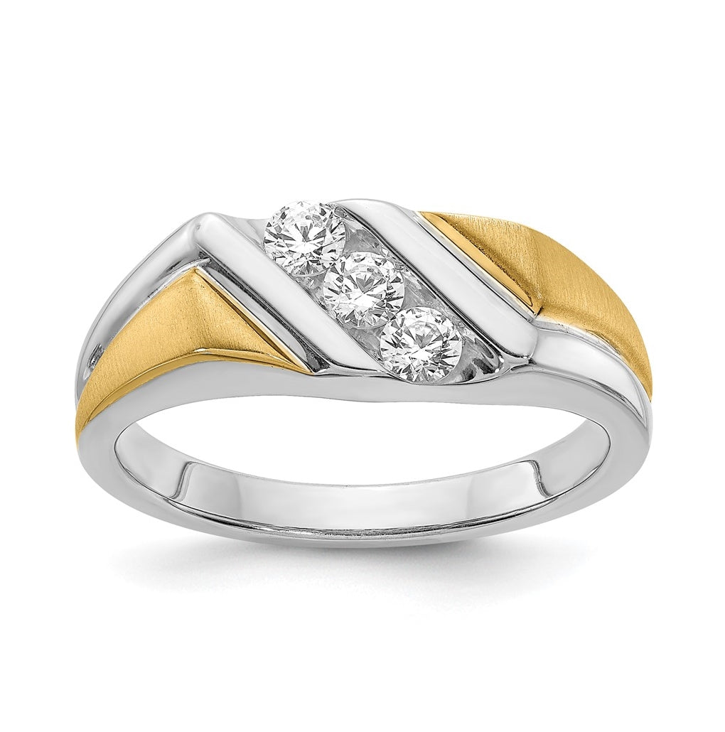 14k Two-tone 3-Stone 3/8 carat Diamond Complete Men's Ring