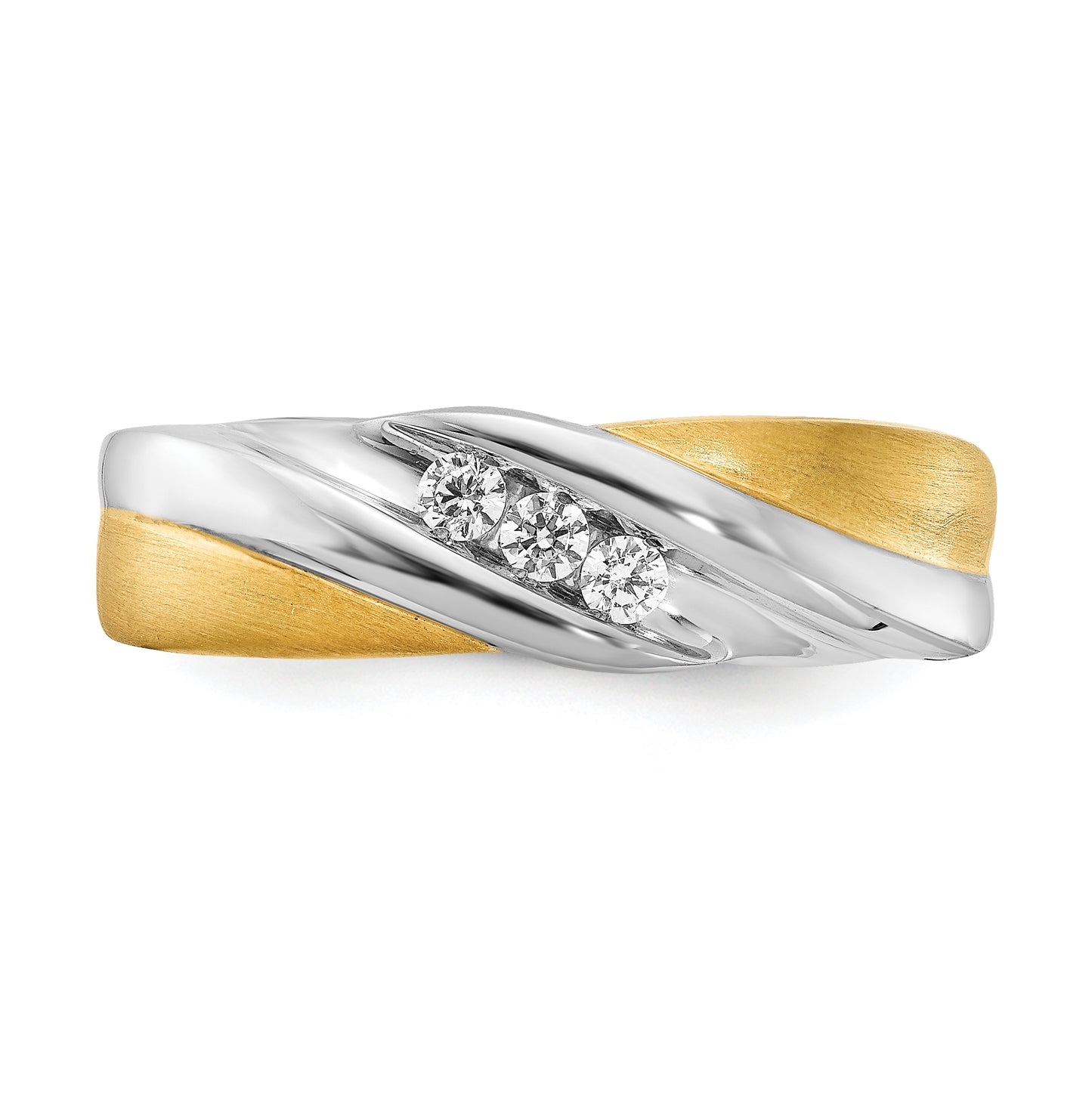 14k Two-tone 3-Stone 1/6 carat Diamond Complete Men's Ring