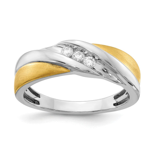 14k Two-tone 3-Stone 1/6 carat Diamond Complete Men's Ring