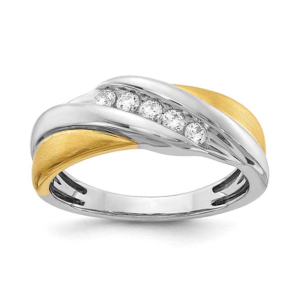 14k Two-tone 5-Stone 1/4 carat Diamond Complete Men's Ring