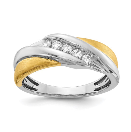 14k Two-tone 5-Stone 1/4 carat Diamond Complete Men's Ring