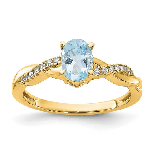 10K Yellow Gold Oval Aquamarine and Diamond Ring, Size 7