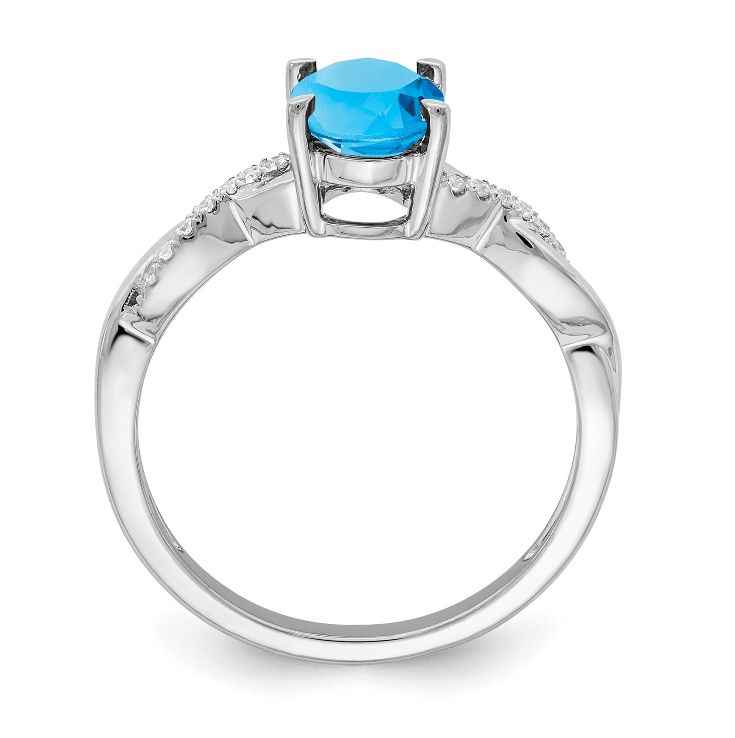 14k White Gold Oval Blue Topaz and Diamond Ring, Size 7