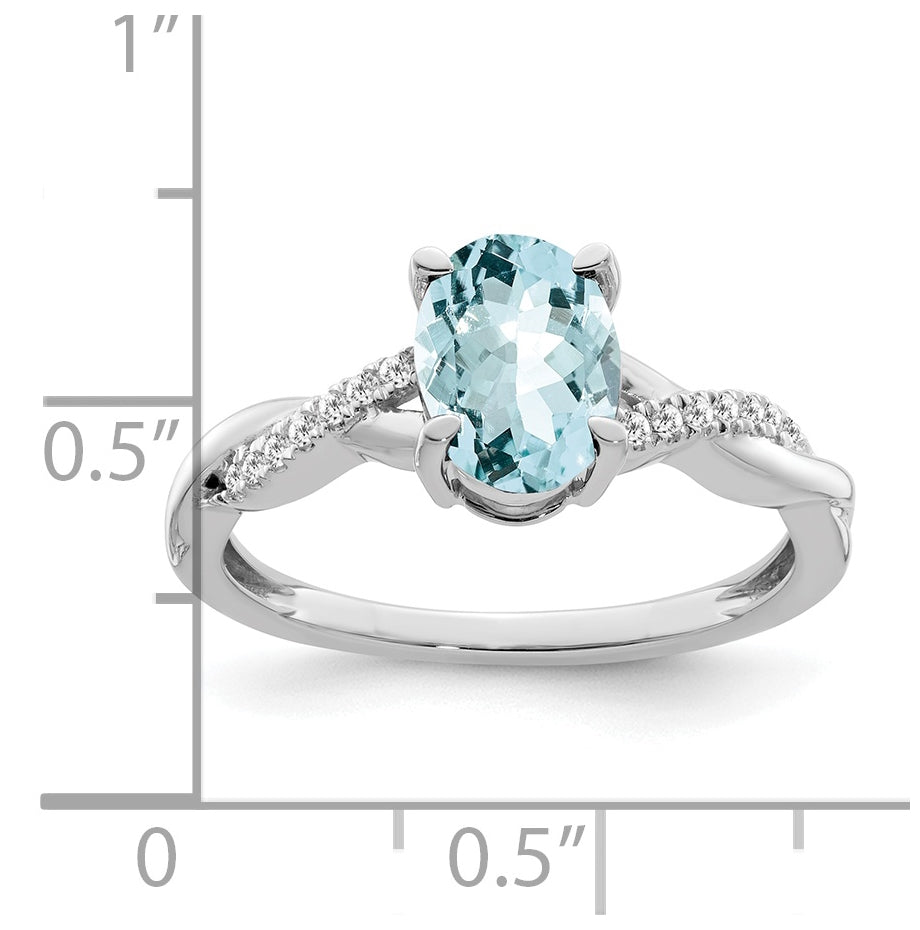 14k White Gold Oval Blue Topaz and Diamond Ring, Size 7
