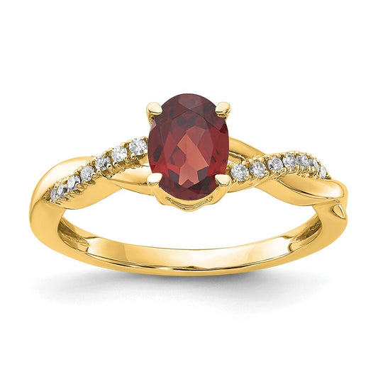 10K Yellow Gold Oval Garnet and Diamond Ring, Size 6