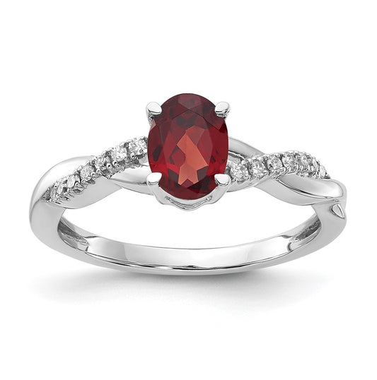 14K White Gold Oval Garnet and Diamond Ring, Size 6