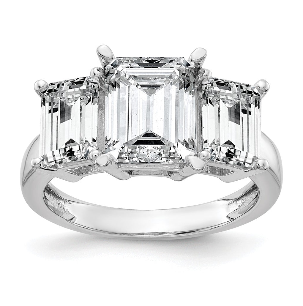 14k White Gold 1 1/2 carat Certified Lab Grown Diamond VS+ F+ Emerald Complete Three Stone Engagement Ring