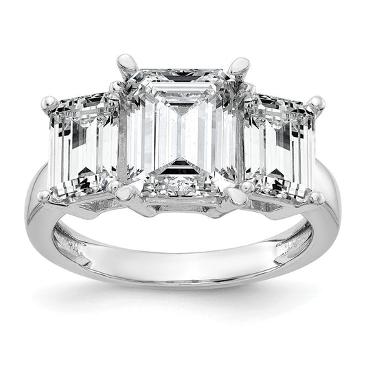 14k White Gold 1 1/2 carat Certified Lab Grown Diamond VS+ F+ Emerald Complete Three Stone Engagement Ring