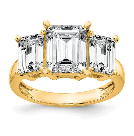 14k Yellow Gold 1 1/2 carat Lab Grown Diamond VS+ F+ Emerald Complete Three Stone Engagement Ring