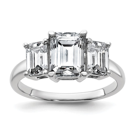 14k White Gold 2 1/2 carat Lab Grown Diamond VS+ F+ Emerald Complete Three Stone Engagement Ring