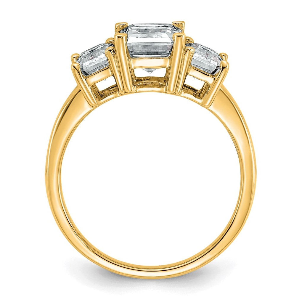 14k Yellow Gold 2 1/2 carat Certified Lab Grown Diamond VS+ F+ Emerald Complete Three Stone Engagement Ring