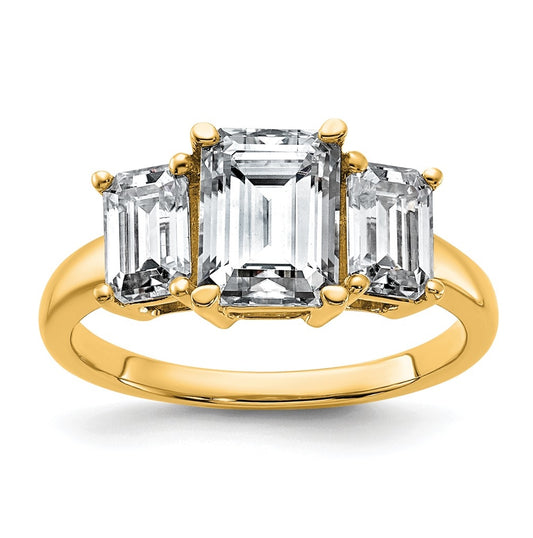 14k Yellow Gold 2 1/2 carat Certified Lab Grown Diamond VS+ F+ Emerald Complete Three Stone Engagement Ring
