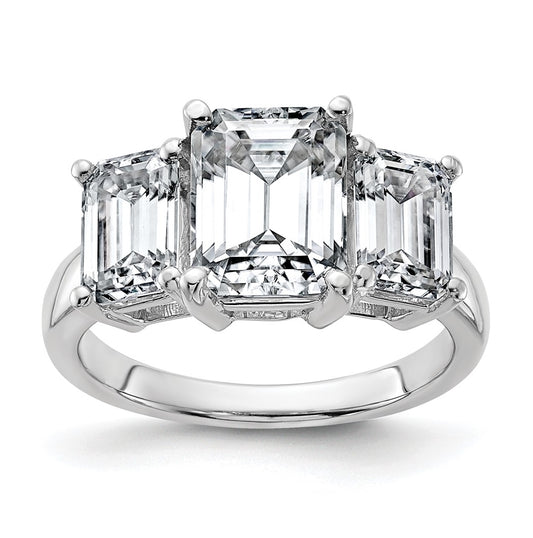 14k White Gold 4 1/5 carat Lab Grown Diamond VS+ F+ Emerald Complete Three Stone Engagement Ring