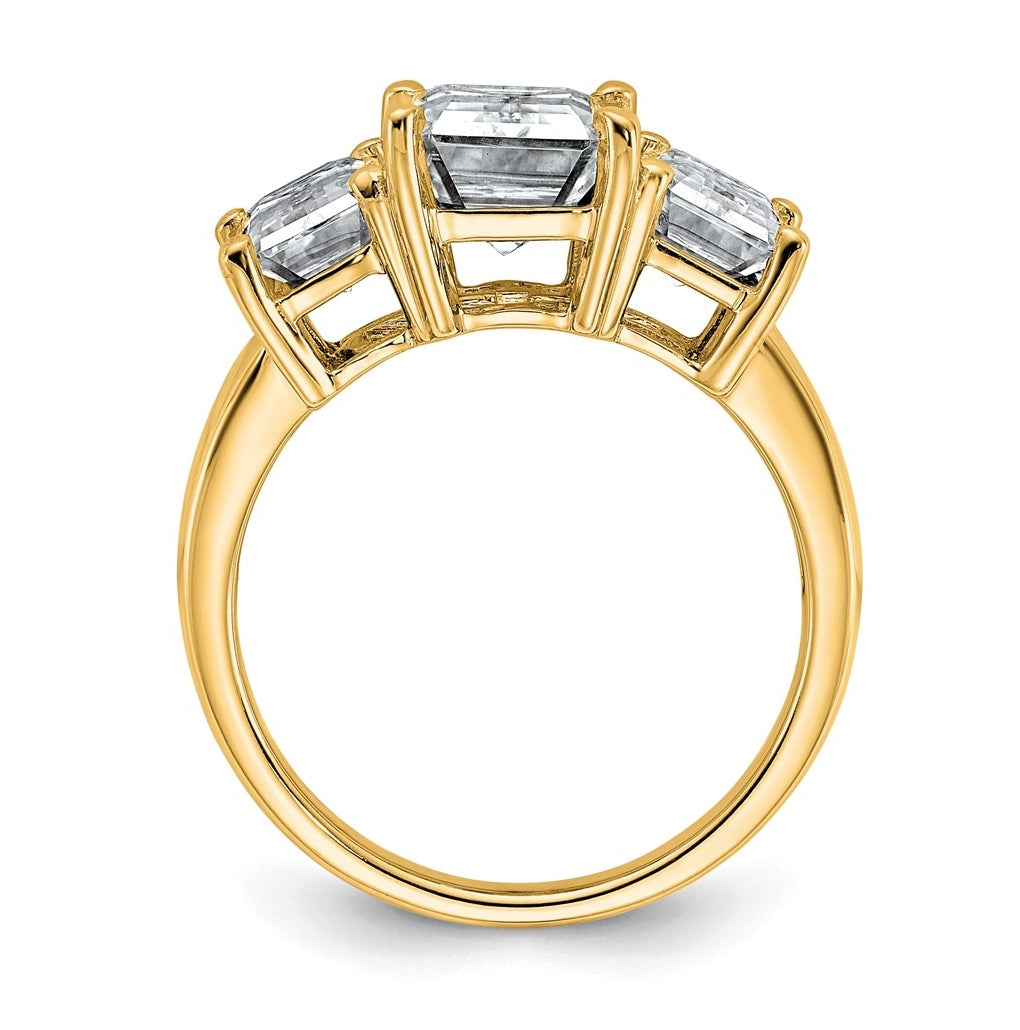 14k Yellow Gold 4 1/5 carat Certified Lab Grown Diamond VS+ F+ Emerald Complete Three Stone Engagement Ring