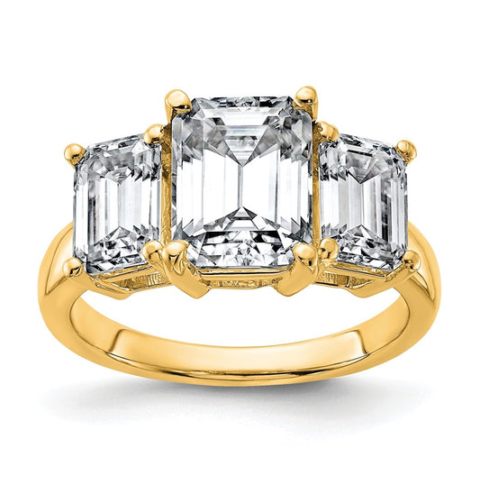 14k Yellow Gold 4 1/5 carat Certified Lab Grown Diamond VS+ F+ Emerald Complete Three Stone Engagement Ring