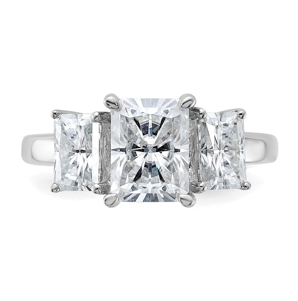 14k White Gold 2 7/8 carat Lab Grown Diamond VS+ F+ Radiant Complete Three Stone Engagement Ring