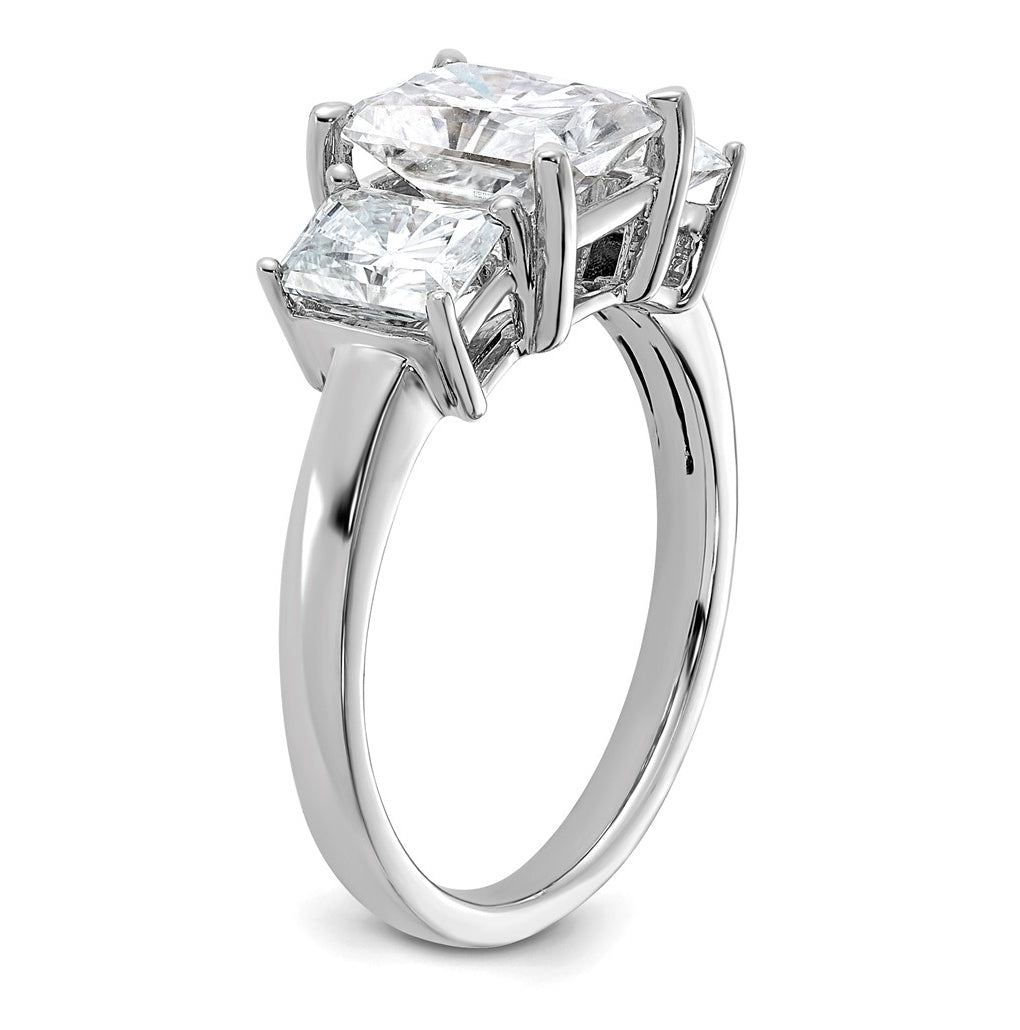 14k White Gold 2 7/8 carat Certified Lab Grown Diamond VS+ F+ Radiant Complete Three Stone Engagement Ring