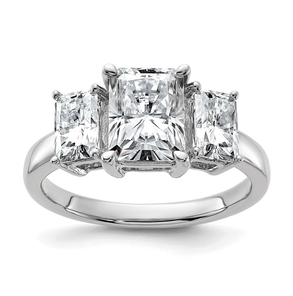 14k White Gold 2 7/8 carat Certified Lab Grown Diamond VS+ F+ Radiant Complete Three Stone Engagement Ring