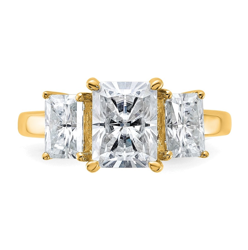 14k Yellow Gold 2 7/8 carat Lab Grown Diamond VS+ F+ Radiant Complete Three Stone Engagement Ring