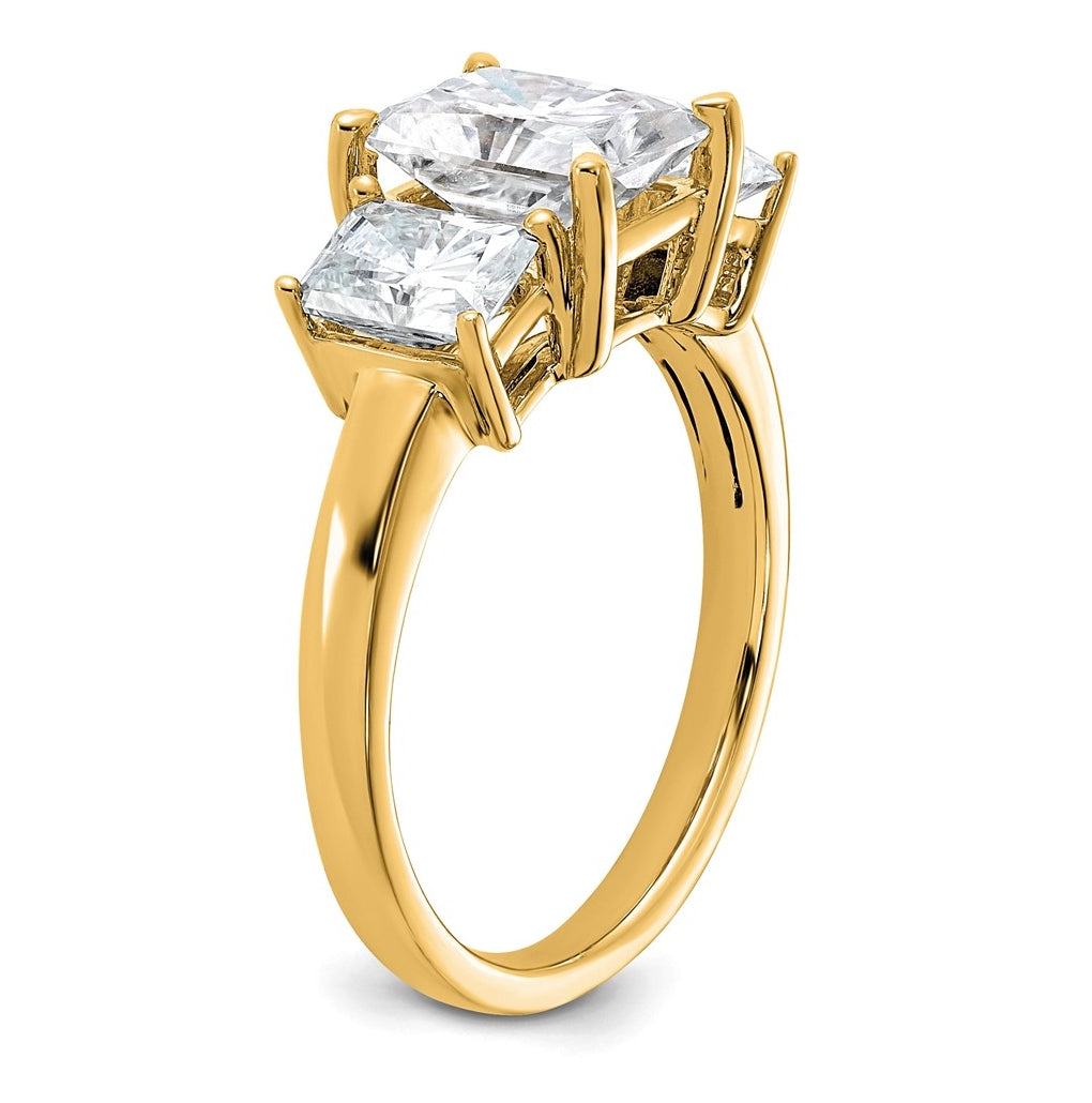 14k Yellow Gold 2 7/8 carat Lab Grown Diamond VS+ F+ Radiant Complete Three Stone Engagement Ring