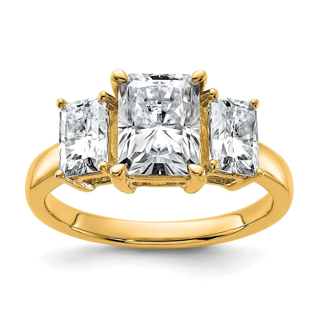 14k Yellow Gold 2 7/8 carat Lab Grown Diamond VS+ F+ Radiant Complete Three Stone Engagement Ring
