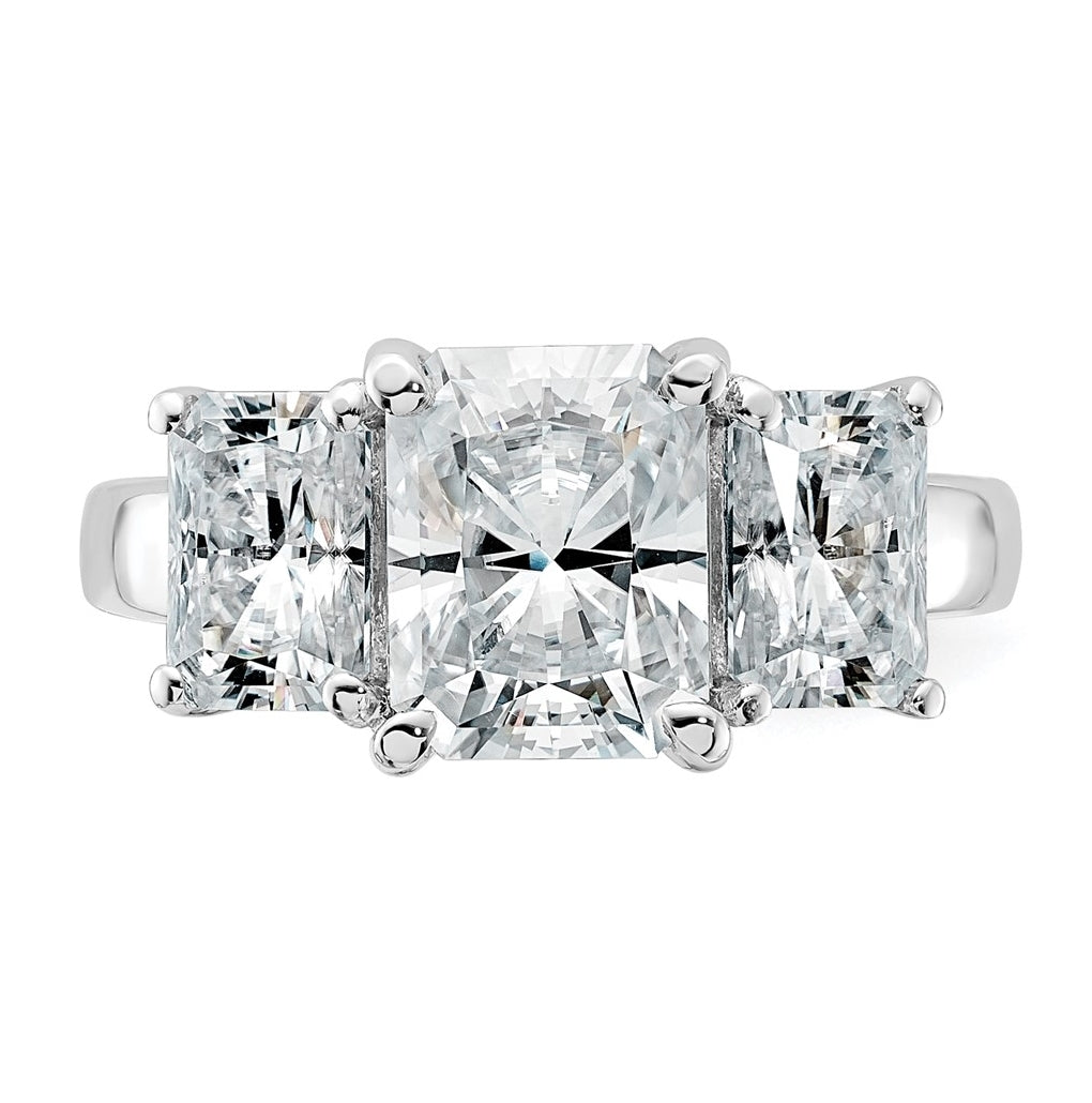 14k White Gold 4 1/2 carat Lab Grown Diamond VS+ F+ Radiant Complete Three Stone Engagement Ring