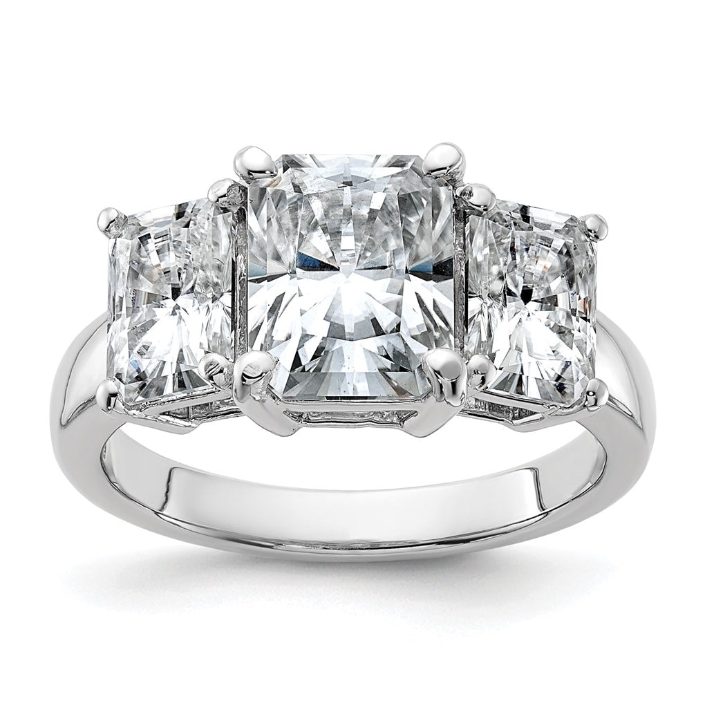14k White Gold 4 1/2 carat Certified Lab Grown Diamond VS+ F+ Radiant Complete Three Stone Engagement Ring