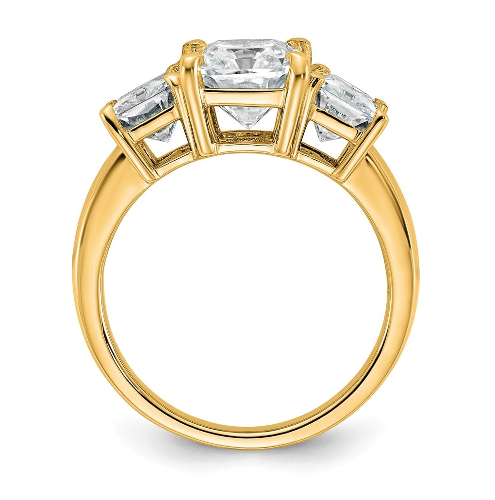 14k Yellow Gold 4 1/2 carat Certified Lab Grown Diamond VS+ F+ Radiant Complete Three Stone Engagement Ring