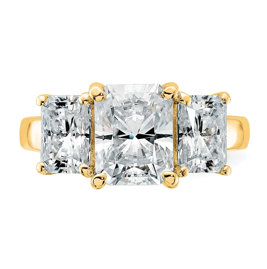 14k Yellow Gold 4 1/2 carat Certified Lab Grown Diamond VS+ F+ Radiant Complete Three Stone Engagement Ring