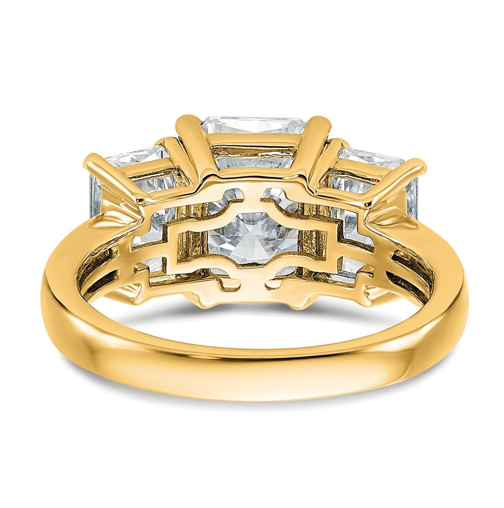 14k Yellow Gold 4 1/2 carat Lab Grown Diamond VS+ F+ Radiant Complete Three Stone Engagement Ring