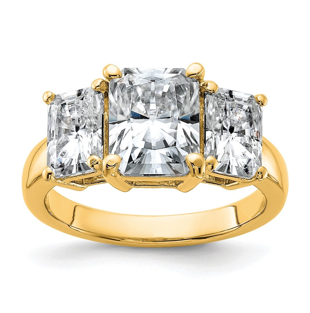 14k Yellow Gold 4 1/2 carat Lab Grown Diamond VS+ F+ Radiant Complete Three Stone Engagement Ring