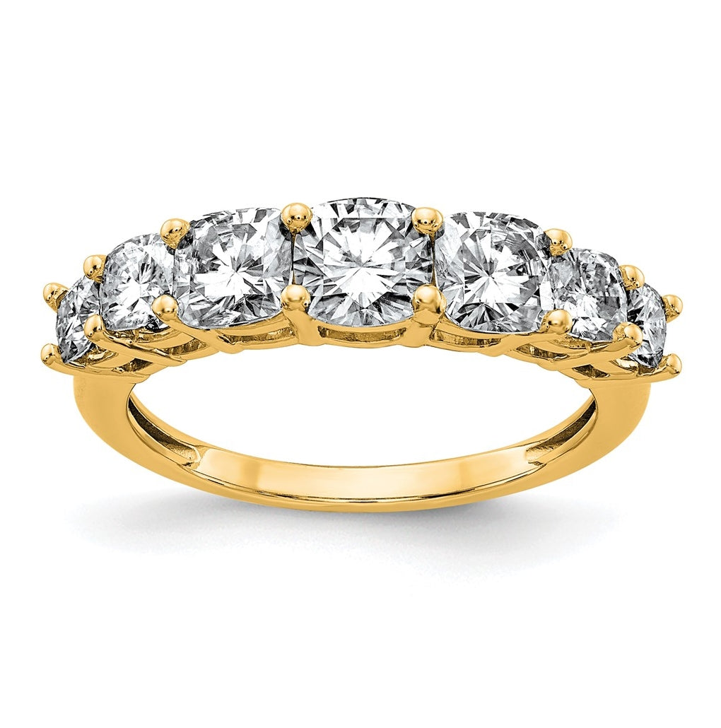 14k Yellow Gold 1 5/8 carat Lab Grown Diamond VS+ F+ Cushion Complete Seven Stone Band