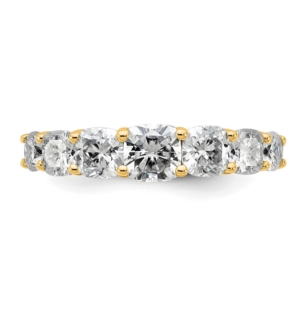 14k Yellow Gold 2 3/8 carat Lab Grown Diamond VS+ F+ Cushion Complete Seven Stone Band