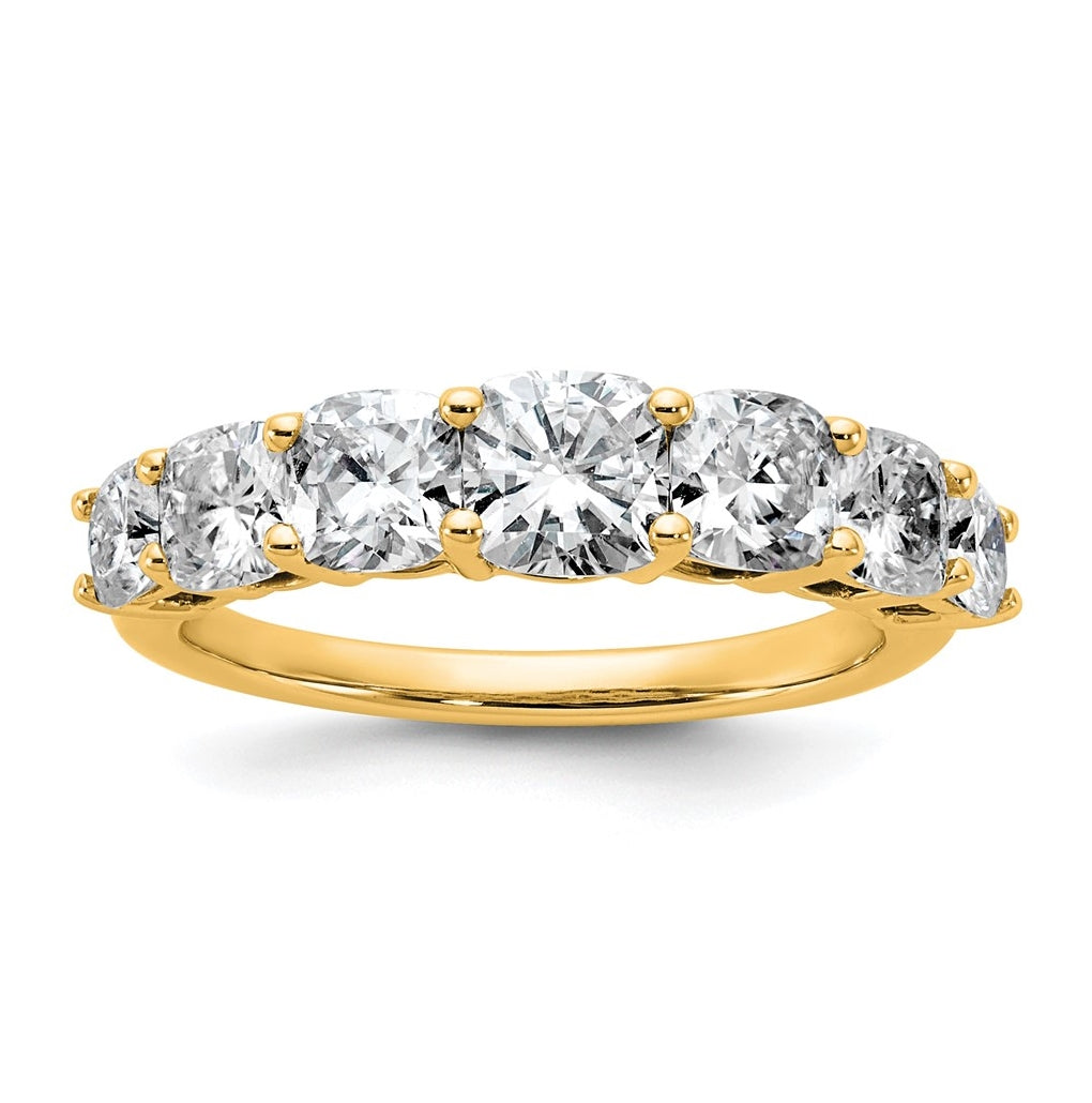 14k Yellow Gold 2 3/8 carat Lab Grown Diamond VS+ F+ Cushion Complete Seven Stone Band