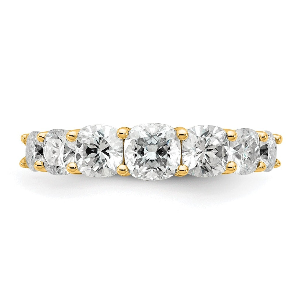14k Yellow Gold 3 1/3 carat Lab Grown Diamond VS+ F+ Cushion Complete Seven Stone Band