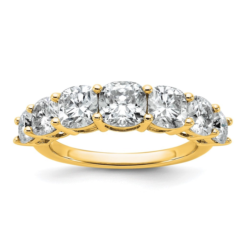14k Yellow Gold 3 1/3 carat Lab Grown Diamond VS+ F+ Cushion Complete Seven Stone Band