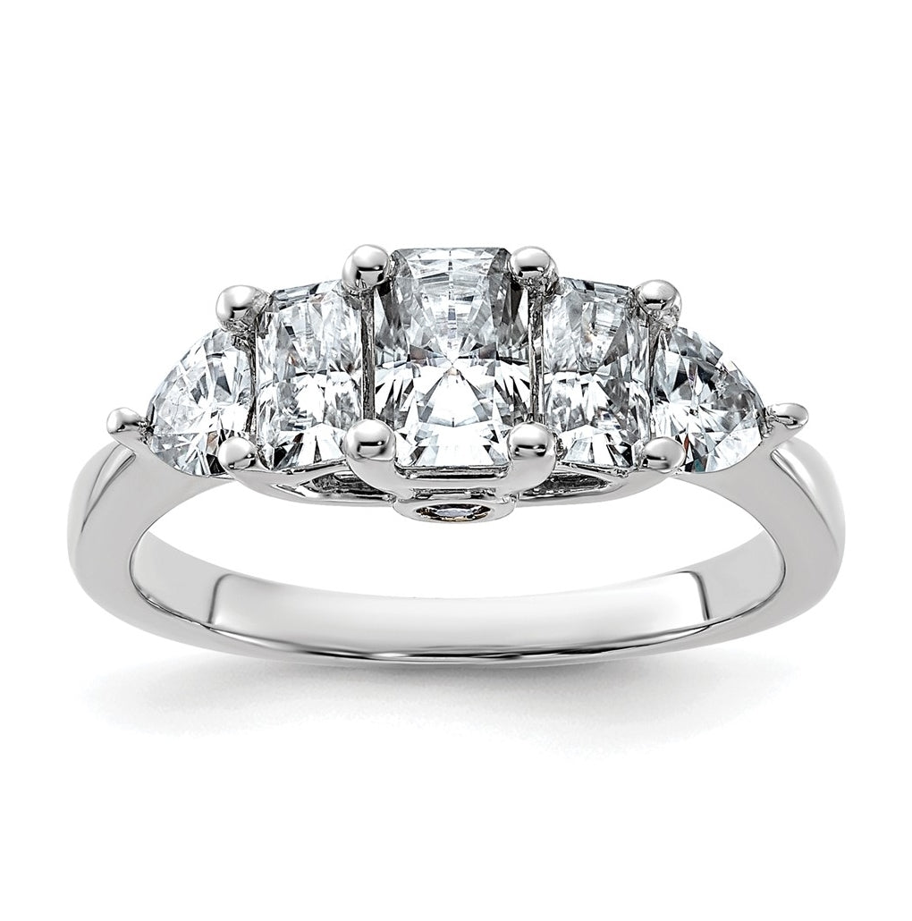 14k White Gold 1 3/4 carat Lab Grown Diamond VS+ F+ Radiant and Trillion Five Stone Complete Band