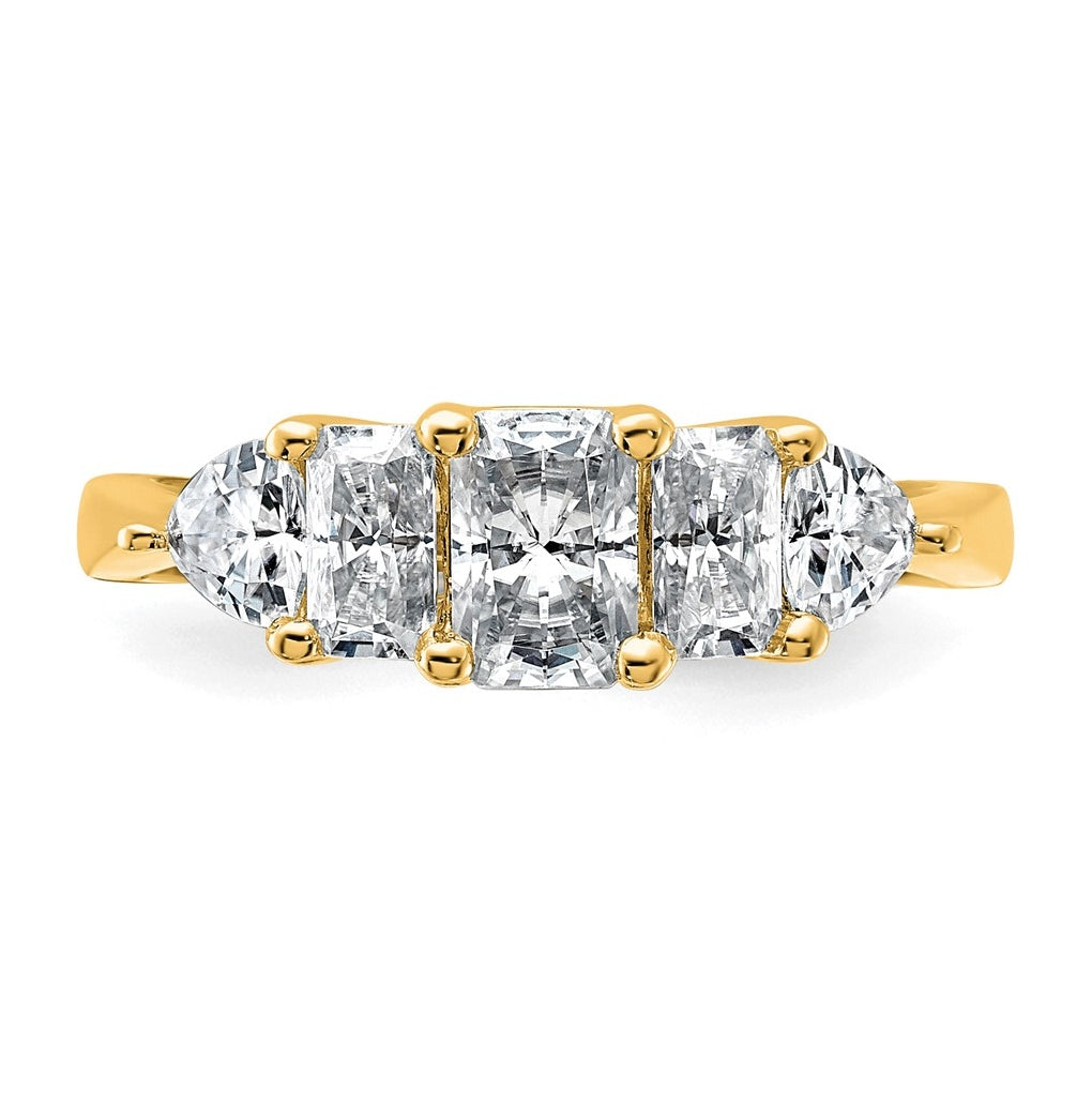 14k Yellow Gold 1 3/4 carat Lab Grown Diamond VS+ F+ Radiant and Trillion Five Stone Complete Band