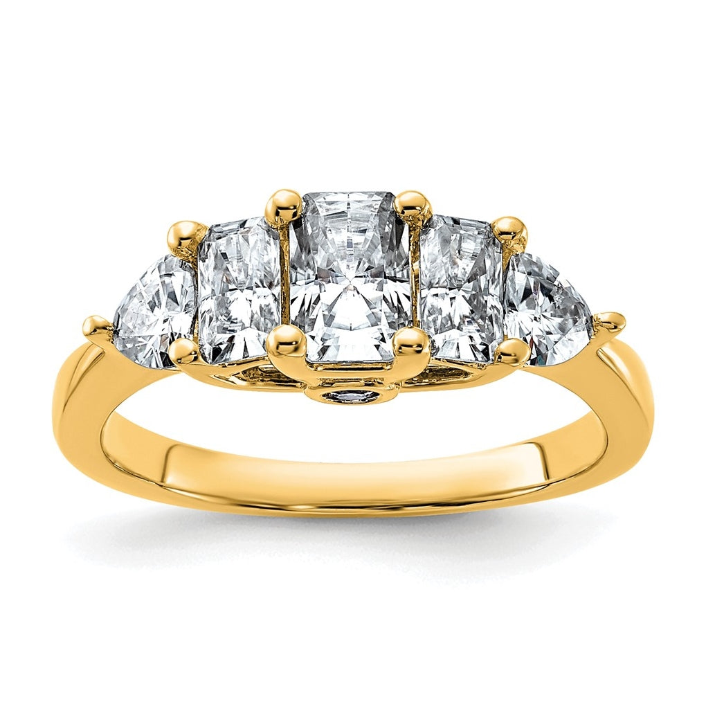 14k Yellow Gold 1 3/4 carat Lab Grown Diamond VS+ F+ Radiant and Trillion Five Stone Complete Band