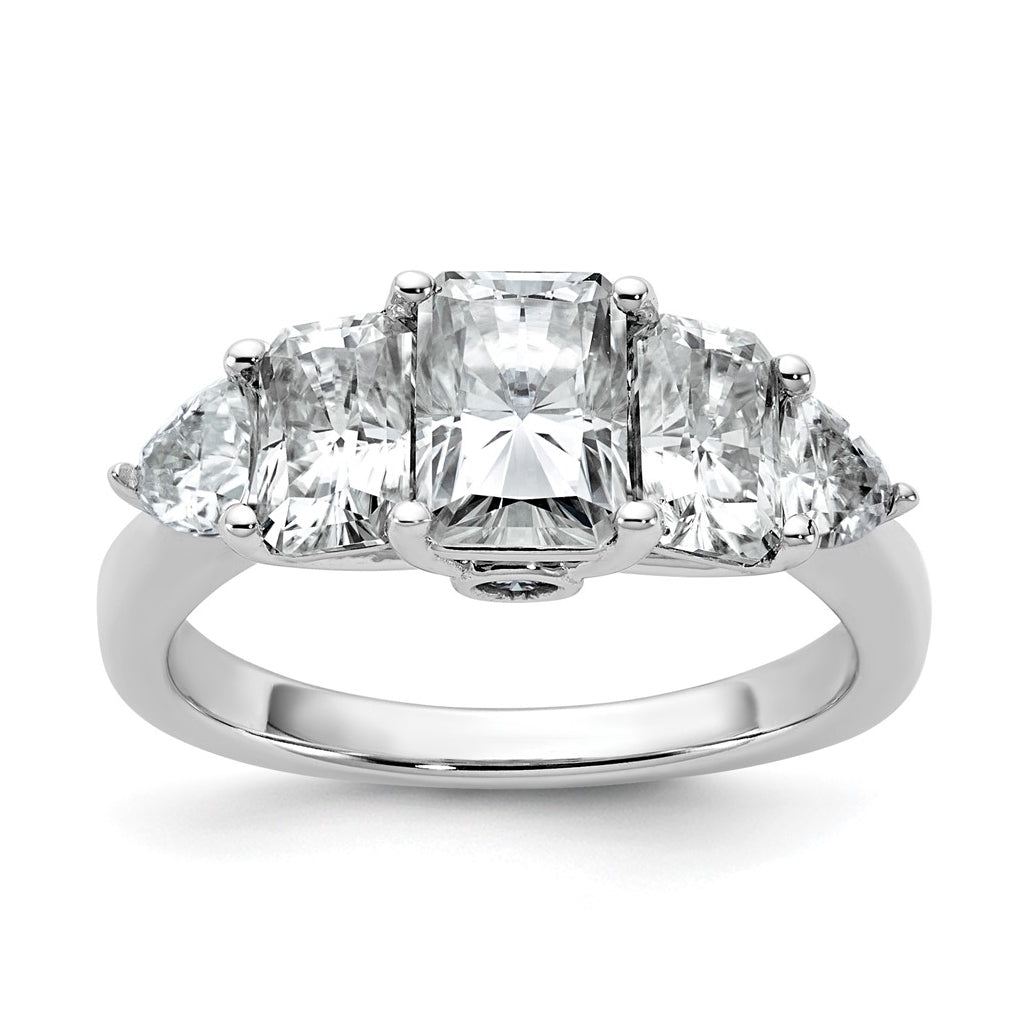 14k White Gold 2 3/4 carat Lab Grown Diamond VS+ F+ Radiant and Trillion Five Stone Complete Band