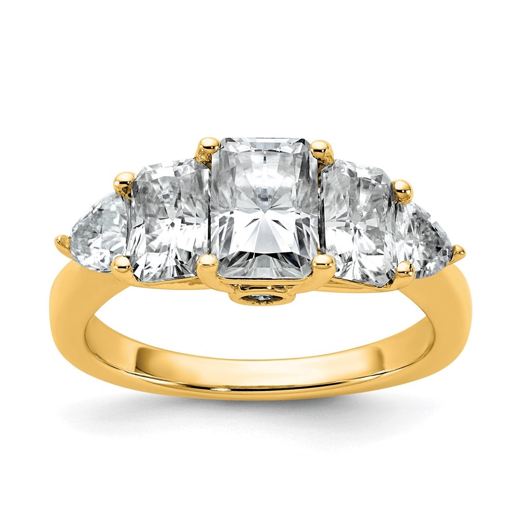 14k Yellow Gold 2 3/4 carat Lab Grown Diamond VS+ F+ Radiant and Trillion Five Stone Complete Band