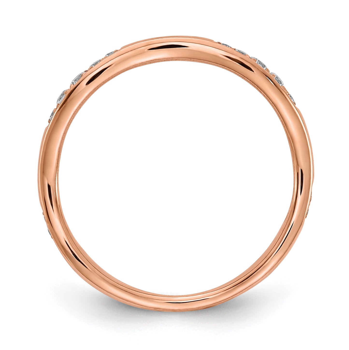 14k Rose Gold 1/8 carat Diamond Contoured Complete Wedding Band