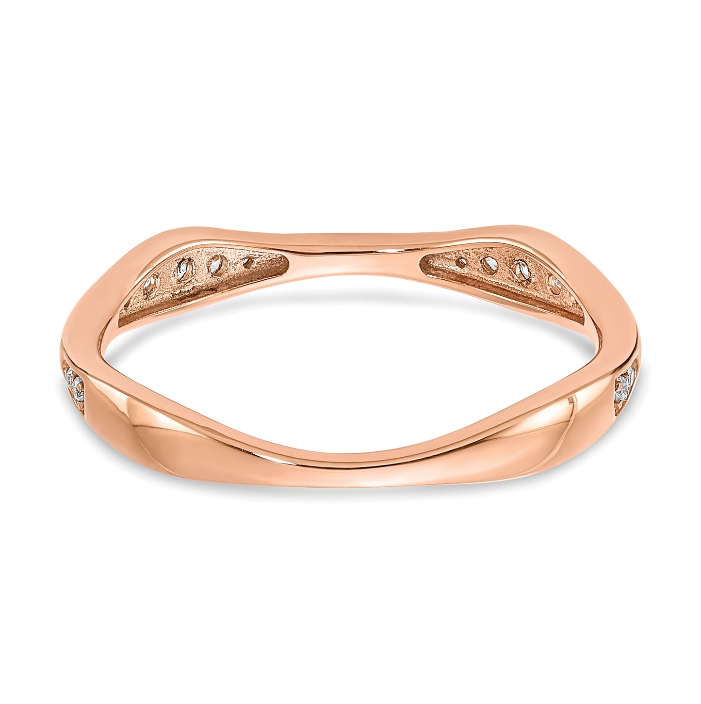 14k Rose Gold 1/8 carat Diamond Contoured Complete Wedding Band