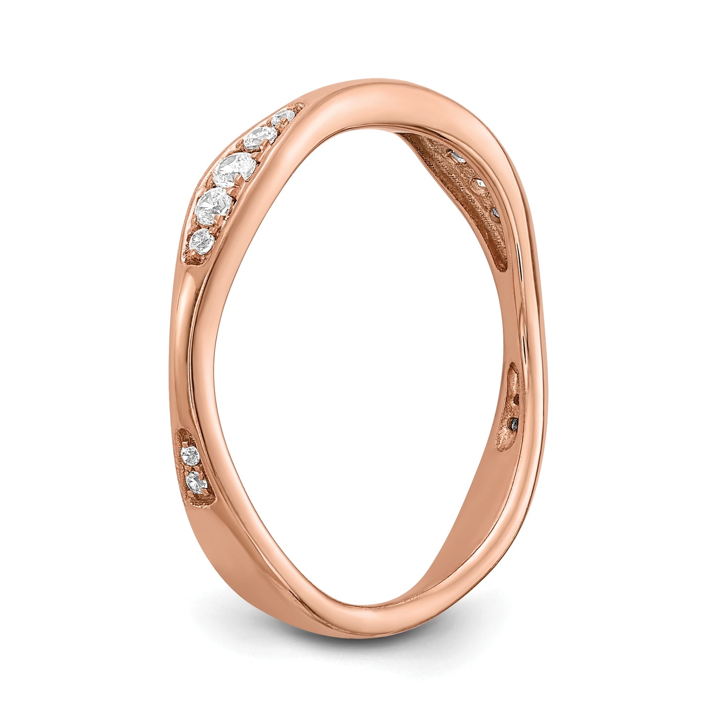 14k Rose Gold 1/8 carat Diamond Contoured Complete Wedding Band
