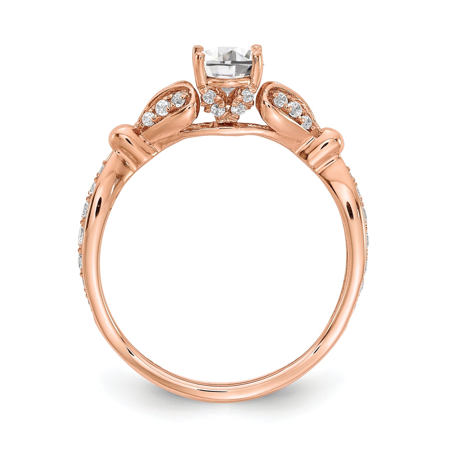 14k Rose Gold Two Hearts (Holds 1/2 carat (6.2x4.7mm) Oval Center) 1/4 carat Diamond Semi-mount Engagement Ring