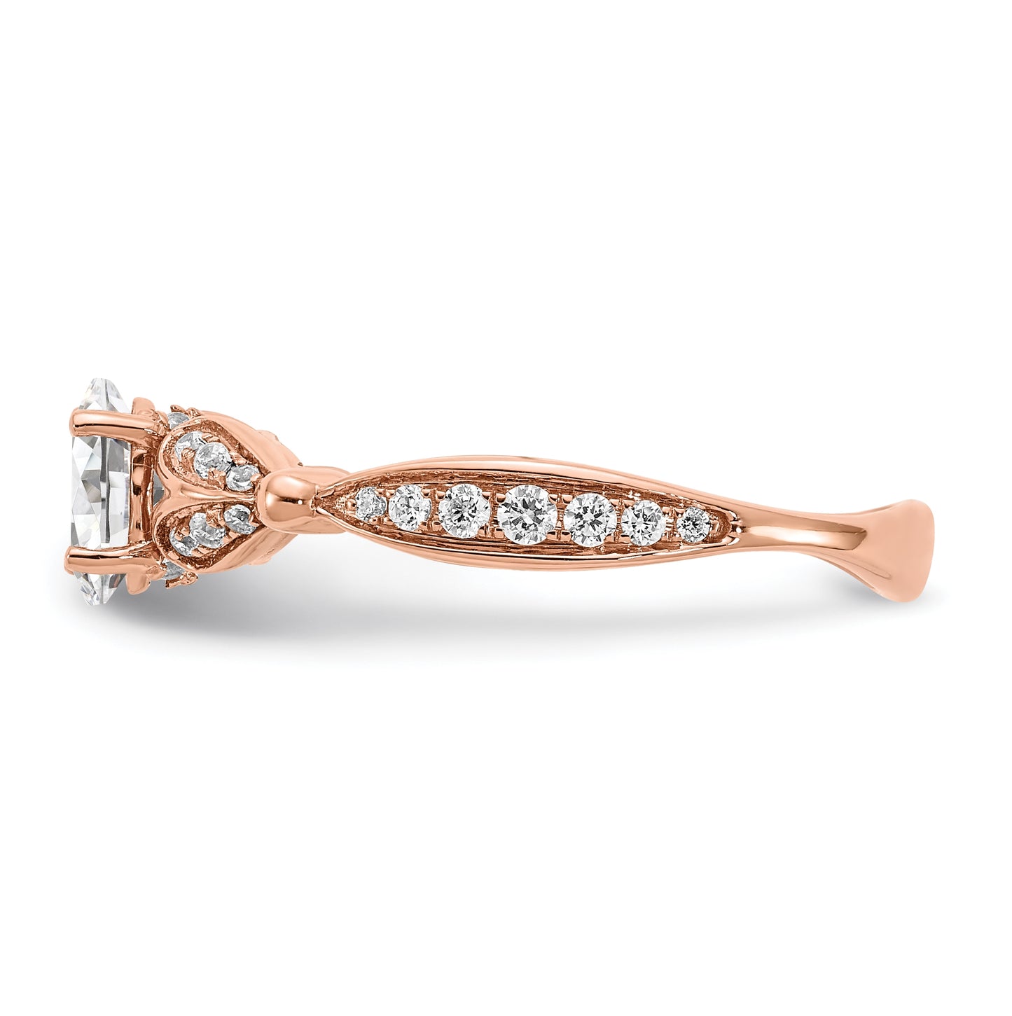 14k Rose Gold Two Hearts (Holds 1/2 carat (6.2x4.7mm) Oval Center) 1/4 carat Diamond Semi-mount Engagement Ring