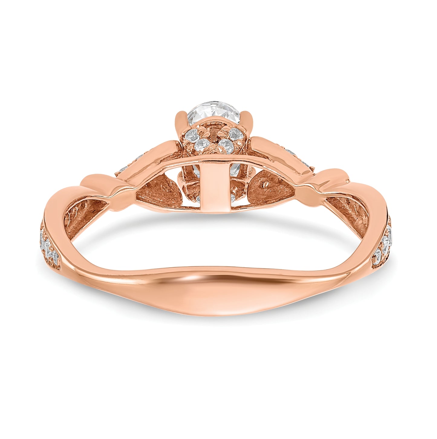 14k Rose Gold Two Hearts (Holds 1/2 carat (6.2x4.7mm) Oval Center) 1/4 carat Diamond Semi-mount Engagement Ring